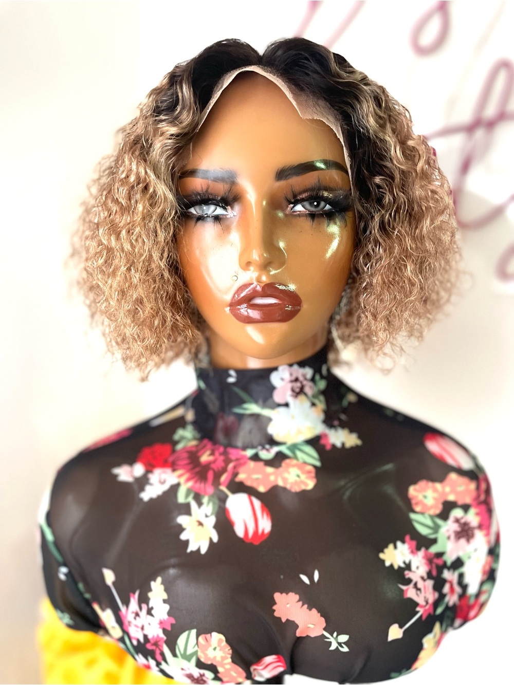 Pixie Cut Blonde Water Curl Human Hair Lace Front Wig